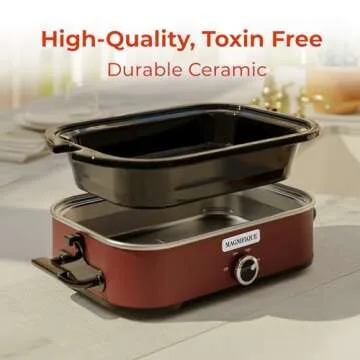 [NEW] MAGNIFIQUE 4-Quart Slow Cooker with Casserole Manual Warm Setting - Perfect Kitchen Small Appliance for Family Dinners, Dishwasher Safe Crock, Red