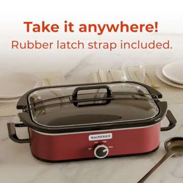 [NEW] MAGNIFIQUE 4-Quart Slow Cooker with Casserole Manual Warm Setting - Perfect Kitchen Small Appliance for Family Dinners, Dishwasher Safe Crock, Red