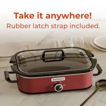 [NEW] MAGNIFIQUE 4-Quart Slow Cooker with Casserole Manual Warm Setting - Perfect Kitchen Small Appliance for Family Dinners, Dishwasher Safe Crock, Red