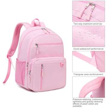 Sunborls Classic School Unisex Backpacks,Go Back to School Waterproof Travel Casual Bookbags,Multiple Compartment Large Capacity Backpacks with Charging and Headset Port,Pink