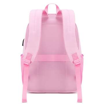 Sunborls Classic School Unisex Backpacks,Go Back to School Waterproof Travel Casual Bookbags,Multiple Compartment Large Capacity Backpacks with Charging and Headset Port,Pink