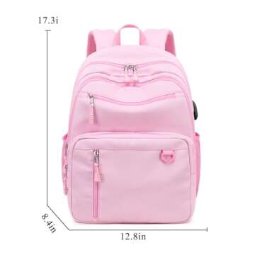 Sunborls Classic School Unisex Backpacks,Go Back to School Waterproof Travel Casual Bookbags,Multiple Compartment Large Capacity Backpacks with Charging and Headset Port,Pink