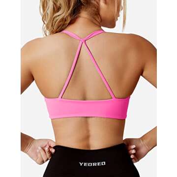 YEOREO Women Sports Bra Padded Criss Cross Back Low Medium Impact Yoga Tank Tops Pink M