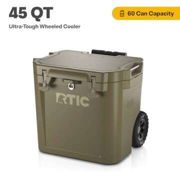 RTIC 45 QT Wheeled Ultra-Tough Cooler Hard Insulated Portable Ice Chest Box for Beach, Drink, Bevera...
