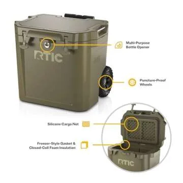 RTIC 45 QT Wheeled Cooler Ideal for Camping and Beach