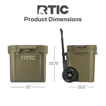 RTIC 45 QT Wheeled Ultra-Tough Cooler Hard Insulated Portable Ice Chest Box for Beach, Drink, Beverage, Camping, Picnic, Fishing, Boat, Barbecue, Rotomolded Construction, Olive