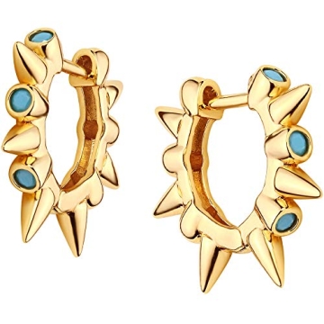 GUEMER Gold Spike Huggie Hoop Earrings - Trendy 14k Gold Plated Turquoise CZ