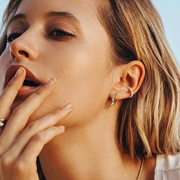 Trendy 14k Gold Plated Spike Huggie Hoop Earrings by GUEMER