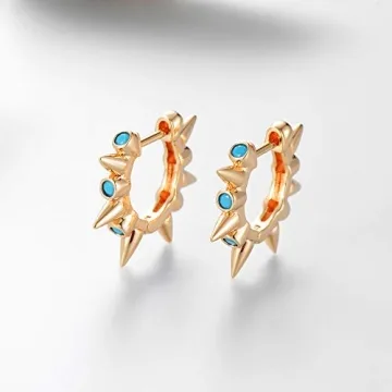 Trendy 14k Gold Plated Spike Huggie Hoop Earrings by GUEMER