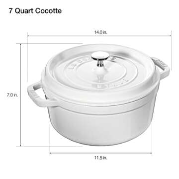 STAUB Cast Iron Dutch Oven 7-qt Round Cocotte, Made in France, Serves 7-8, White