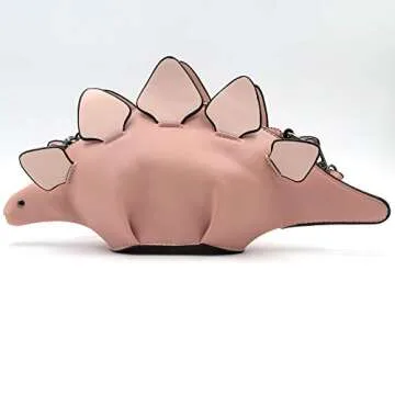 QiMing Dinosaur Shoulder Purses,PU Stegosaurus CrossBody Bag for Girl Women(Pink)