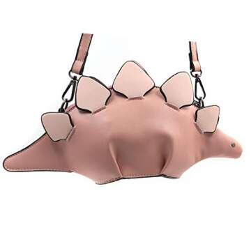QiMing Dinosaur Shoulder Purses,PU Stegosaurus CrossBody Bag for Girl Women(Pink)