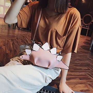 QiMing Dinosaur Shoulder Purses,PU Stegosaurus CrossBody Bag for Girl Women(Pink)