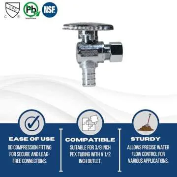 10 Piece XFITTING 1/2" Pex x 3/8" Od Compression 1/2 Turn Angle Stop Valve- Brass With Metal handle