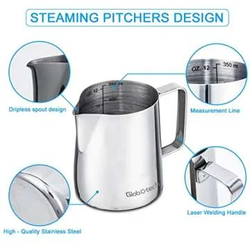 Stainless Steel Milk Frothing Pitcher 12 Oz, 350ml Latte Art Cup Espresso Machine Accessories, Steaming Jug for Cappuccino Coffee Milk Hot Chocolate Cups