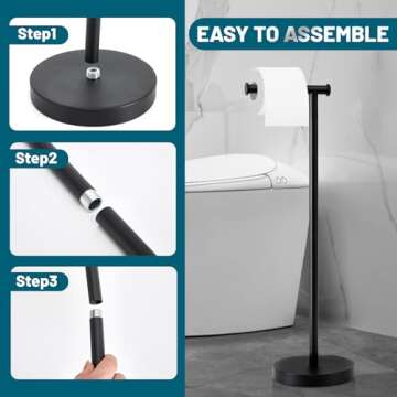 Toilet Paper Holder Stand, Toilet Paper Holder Free Standing with Stable Weighted Base, Rustproof Toilet Paper Stand Black, Large Capacity Free Standing Toilet Paper Roll Holder