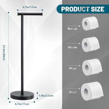 Toilet Paper Holder Stand, Toilet Paper Holder Free Standing with Stable Weighted Base, Rustproof Toilet Paper Stand Black, Large Capacity Free Standing Toilet Paper Roll Holder