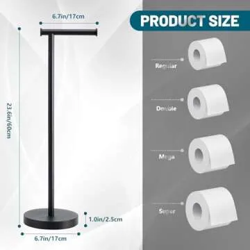 Toilet Paper Holder Stand, Toilet Paper Holder Free Standing with Stable Weighted Base, Rustproof Toilet Paper Stand Black, Large Capacity Free Standing Toilet Paper Roll Holder