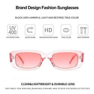 Dollger Trendy Rectangle Sunglasses For Women Men Trendy Retro Rectangular Pink Shades sunglasses pink and blue