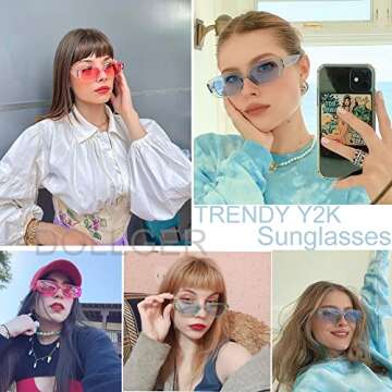 Dollger Trendy Rectangle Sunglasses For Women Men Trendy Retro Rectangular Pink Shades sunglasses pink and blue