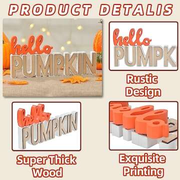 Ovootok Thanksgiving Decorations for Home, Fall Decorations, 2PCs Wooden Pumpkin Blocks for Thanksgiving Decor, Decorative Autumn Sign with Hello Pumpkin Lettered Centerpieces for Harvest Halloween