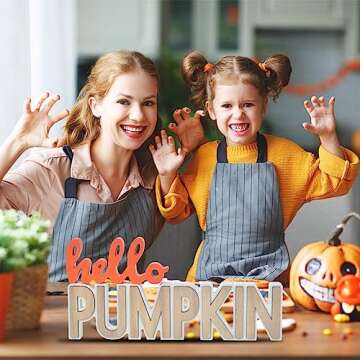 Ovootok Thanksgiving Decorations for Home, Fall Decorations, 2PCs Wooden Pumpkin Blocks for Thanksgiving Decor, Decorative Autumn Sign with Hello Pumpkin Lettered Centerpieces for Harvest Halloween