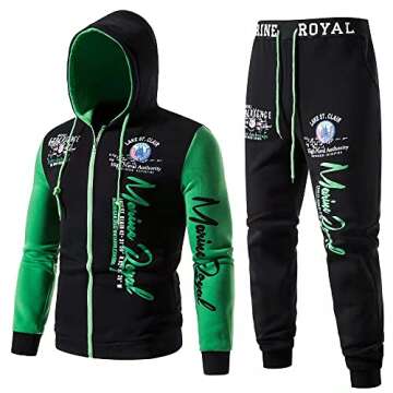 Hakjay Men's Hiphop Dance Jogger Casual Tracksuit Set Long Sleeve Full-Zip Running Jogging Athletic Sweat Suits