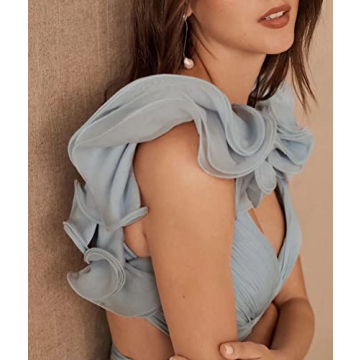 Lawrncedw Women's Chiffon Bridesmaid Dresses Ruffle Backless Prom Dresses V Neck A Line Formal Evening Party Gowns Red