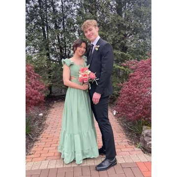 Lawrncedw Women's Chiffon Bridesmaid Dresses Ruffle Backless Prom Dresses V Neck A Line Formal Evening Party Gowns Red