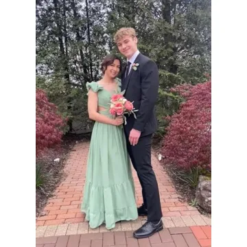 Lawrncedw Women's Chiffon Bridesmaid Dresses Ruffle Backless Prom Dresses V Neck A Line Formal Evening Party Gowns Red