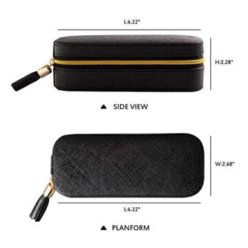 SANQIANWAN Small Jewelry Travel Organizer Box with PU Leather Portable Jewelry Storage Case for Necklace Rings Earrings, Tassels design of jewely case gifts for mother, Girlfriend and lover,16.5*7.5*6