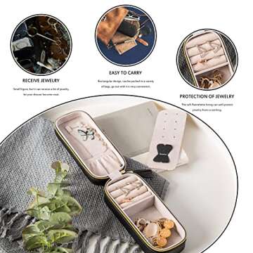 SANQIANWAN Small Jewelry Travel Organizer Box with PU Leather Portable Jewelry Storage Case for Necklace Rings Earrings, Tassels design of jewely case gifts for mother, Girlfriend and lover,16.5*7.5*6