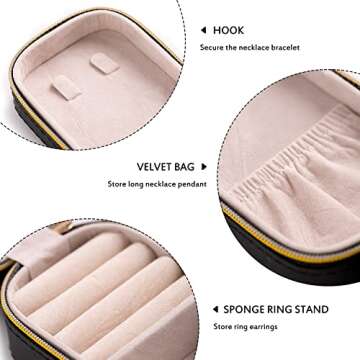 SANQIANWAN Small Jewelry Travel Organizer Box with PU Leather Portable Jewelry Storage Case for Necklace Rings Earrings, Tassels design of jewely case gifts for mother, Girlfriend and lover,16.5*7.5*6