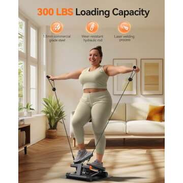 Niceday Steppers for Exercise, Mini Stair Stepper with Resistance Bands at Home Workout Equipment with 300LBS Loading Capacity, Hydraulic Fitness Stepper with LCD Monitor with Mat