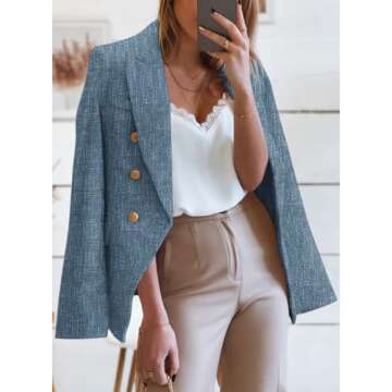 Happy Sailed Womens Blazer Formal Slim Fitted Turn Down Collar Double Breasted Tweed Blazer Jackets ...