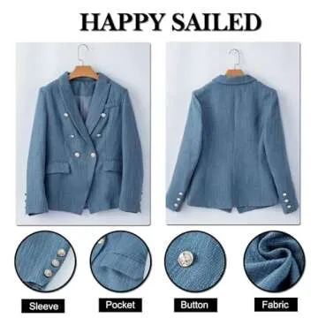 Happy Sailed Women's Slim Fitted Double Breasted Blazer