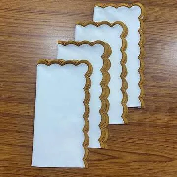 Elegant Ridhi White and Goldenrod Yellow Cotton Napkins