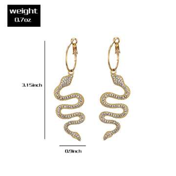 Snake Earrings 14K Gold Plated Dangle Earrings Personalized Punk Animal Hypoallergenic Fashion Rhine...