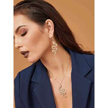 Snake Earrings 14K Gold Plated Dangle Earrings Personalized Punk Animal Hypoallergenic Fashion Rhinestone Ear Jewelry for Women (Gold)