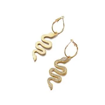 Snake Earrings 14K Gold Plated Dangle Earrings Personalized Punk Animal Hypoallergenic Fashion Rhinestone Ear Jewelry for Women (Gold)