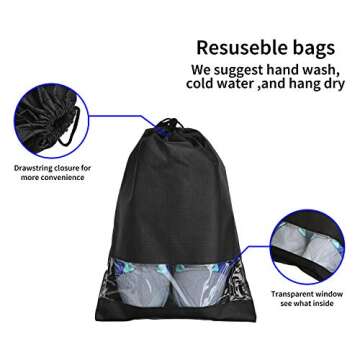 SPIKG 10 pcs Shoe bags for Travel Storage Dust-Proof Drawstring with Window (Black)