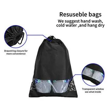 SPIKG 10 pcs Shoe bags for Travel Storage Dust-Proof Drawstring with Window (Black)