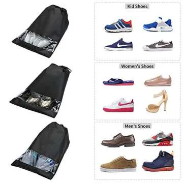 SPIKG 10 pcs Shoe bags for Travel Storage Dust-Proof Drawstring with Window (Black)