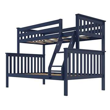 Max & Lily Bunk Bed Twin Over Full Size with Ladder, Solid Wood Platform Bed Frame with Ladder for Kids, 14" Safety Guardrails, Easy Assembly, No Box Spring Needed, Blue