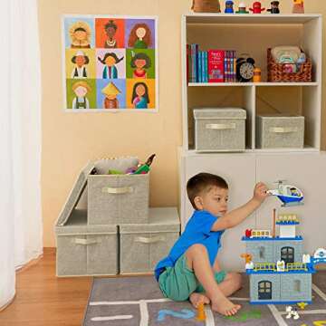 GRANNY SAYS Fabric Boxes with Lids, Storage Bins with Handles, Shelf Basket Storage, Decorative Extra Large Storage Containers for Linens Closet Organization, Honey Beige, 3-Pack, Jumbo