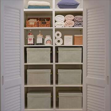 GRANNY SAYS Fabric Boxes with Lids, Storage Bins with Handles, Shelf Basket Storage, Decorative Extra Large Storage Containers for Linens Closet Organization, Honey Beige, 3-Pack, Jumbo