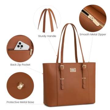 Laptop Bag for Women Large Office Handbags Briefcase Fits Up to 15.6 inch (Updated Version)-Brown