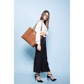 Laptop Bag for Women Large Office Handbags Briefcase Fits Up to 15.6 inch (Updated Version)-Brown