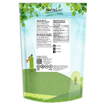 Food to Live - Salad Mix of Sprouting Seeds, 1 Pound Broccoli, Clover, Radish, Alfalfa, Kosher, Raw, Vegan