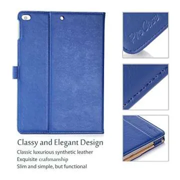 ProCase for iPad 9.7 Inch iPad 6th/5th Generation Case 2018 2017/iPad Air 2/Air 1 Case, Premium Leather Folio Corner Protection Multi-Angle Viewing Stand Cover with Front Pocket Pen Loop -Navy